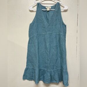 Cynthia Rowley blue 100% linen V-neck minimalist dress size medium cottage core